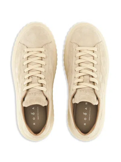 Hogan H-stripes Suede Platform Sneakers In Neutral