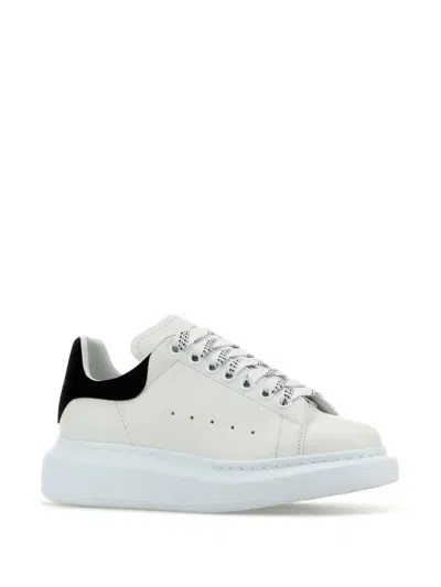 Alexander Mcqueen White Leather Sneakers With Black Suede Heel In Neutral
