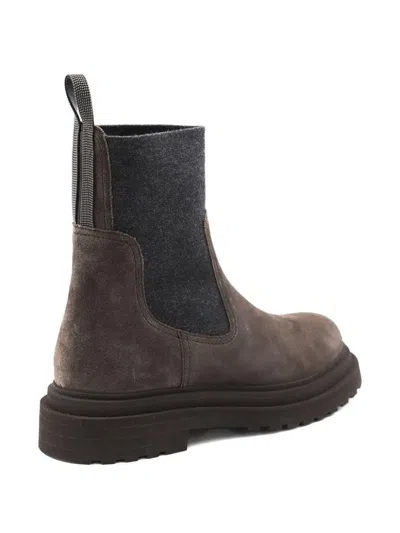 Brunello Cucinelli Lather Boots With Cashmere Detail