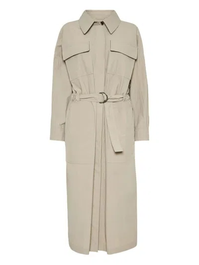 Brunello Cucinelli Silhouette-defining Long Coat With Adjustable Waistband In Neutral