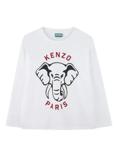 Kenzo Elephant-print Long-sleeve T-shirt In White