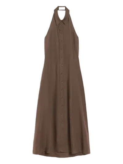 Iblues Linen Halterneck Dress In Brown