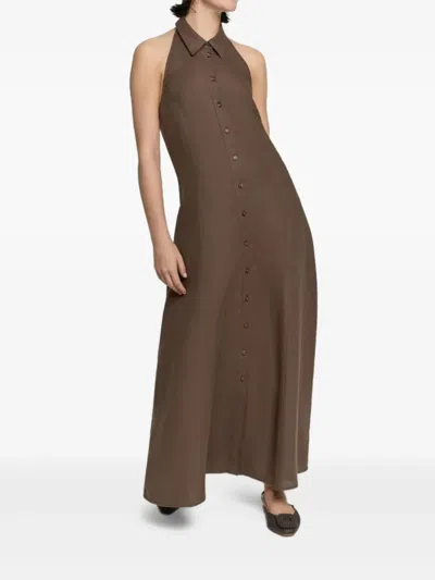 Iblues Linen Halterneck Dress In Brown