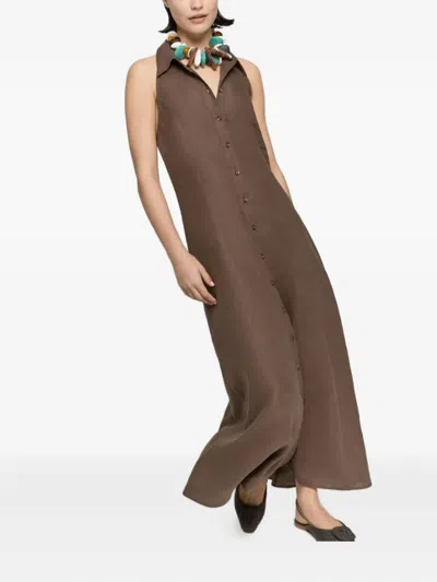 Iblues Linen Halterneck Dress In Brown