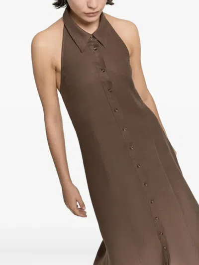 Iblues Linen Halterneck Dress In Brown