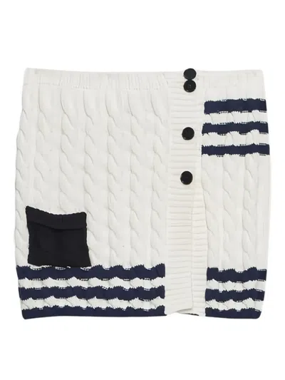 Msgm Cable-knit Striped Mini Skirt In White