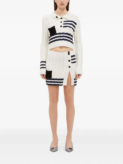 Msgm Cable-knit Striped Mini Skirt In White