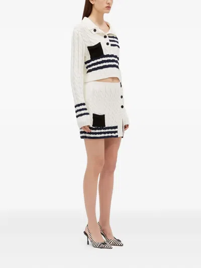 Msgm Cable-knit Striped Mini Skirt In White