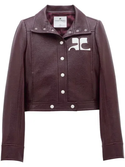 Courrèges Logo-patch Cropped Jacket In Burgundy