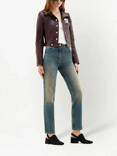 Courrèges Logo-patch Cropped Jacket In Burgundy