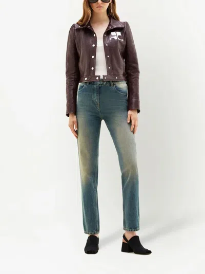 Courrèges Logo-patch Cropped Jacket In Burgundy