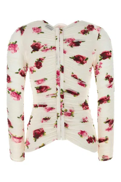 Magda Butrym Cream Printed Stretch Cupro Top In White