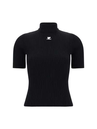 Courrèges Reedition Short Sleeves Ribbed Knitted Sweater Clothing