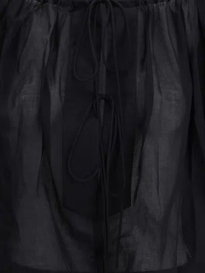 The Andamane Ribbon Tie Drawstring Blouse In Black