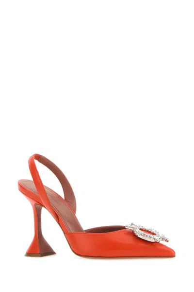 Amina Muaddi Begum Crystal-embellished Satin Slingback Courts In Orange
