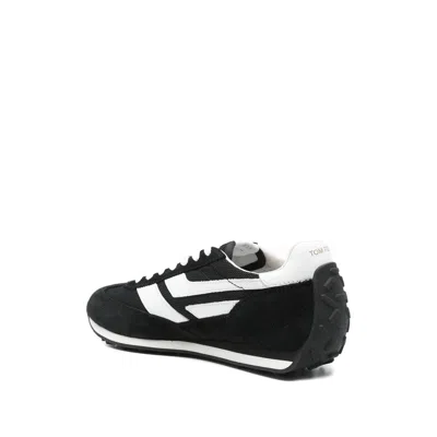 Tom Ford Suede Sneakers With Contrast Panels And Flat Sole In Black