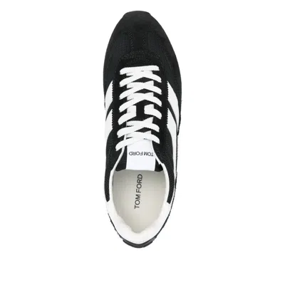 Tom Ford Suede Sneakers With Contrast Panels And Flat Sole In Black