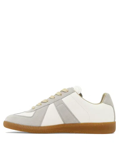 Maison Margiela Women Replica Low-top Leather Sneakers With Suede Inserts In White