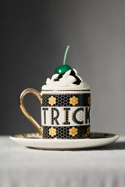 Anthropologie The Bistro Tile Stoneware Espresso Cup: Halloween Edition