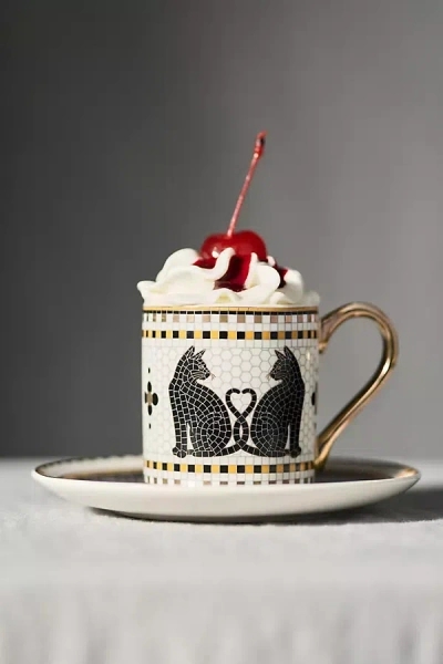Anthropologie The Bistro Tile Stoneware Espresso Cup: Halloween Edition