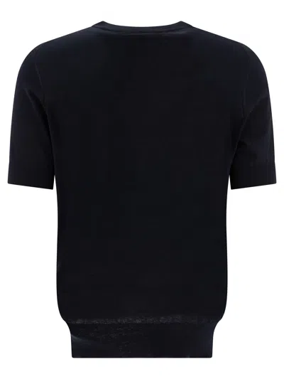 Brunello Cucinelli T-shirt In Maglia Fine Con Trama Fiammata T-shirts Blue
