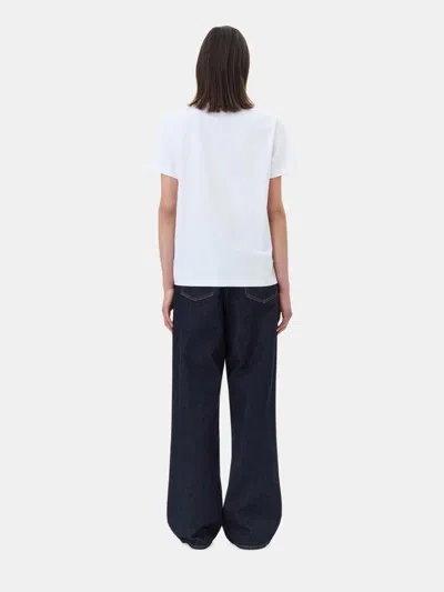 Ganni White T-shirt With Print And Logo Lettering On The Front In Cotton Woman In White