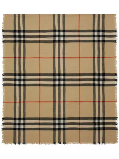 Burberry Giant Check Wool Scarf In Brown
