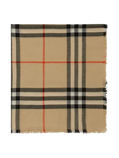 Burberry Giant Check Wool Scarf In Brown