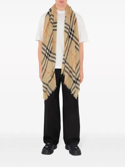 Burberry Giant Check Wool Scarf In Brown