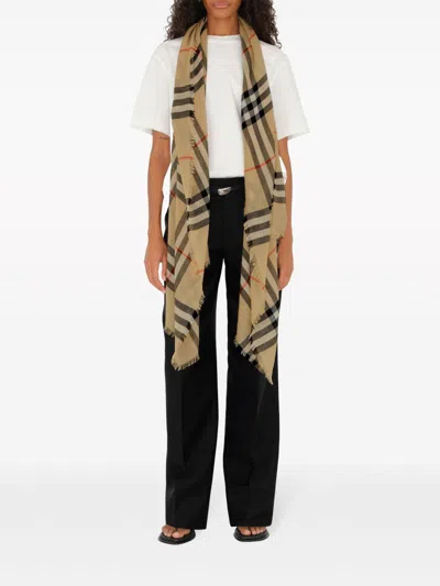 Burberry Giant Check Wool Scarf In Brown