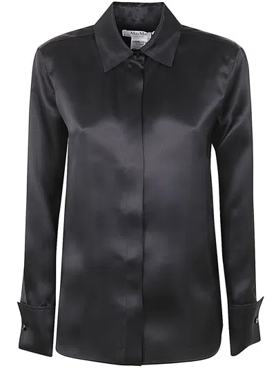 Max Mara Aiello Silk Satin Regular Shirt In Black  