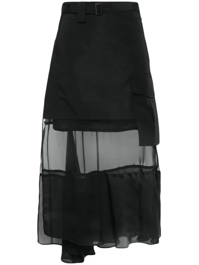 Sacai Asymmetric Layered Cargo Skirt In Black  