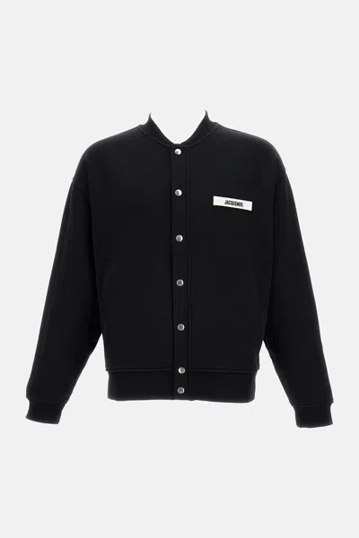 Jacquemus Gros Grain Logo Detail Cotton Cardigan In Black