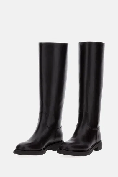 Gianvito Rossi High Leather Boots With Gold Back Detail In Black