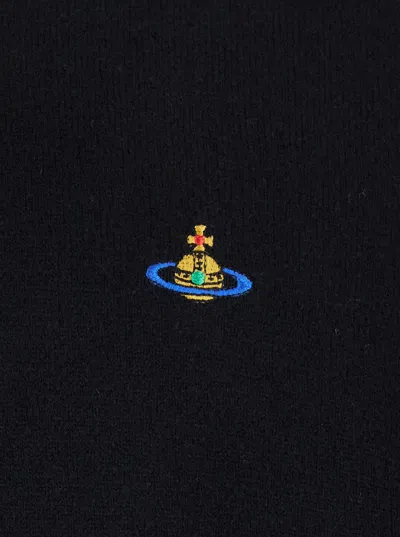 Vivienne Westwood Black Crewneck Sweater With Orb Embroidery In Cotton And Cashmere