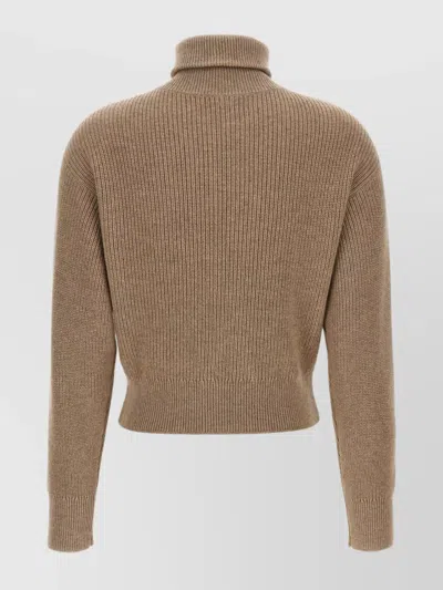 Brunello Cucinelli Cropped Cardigan With Shiny Flap Detail In Brown