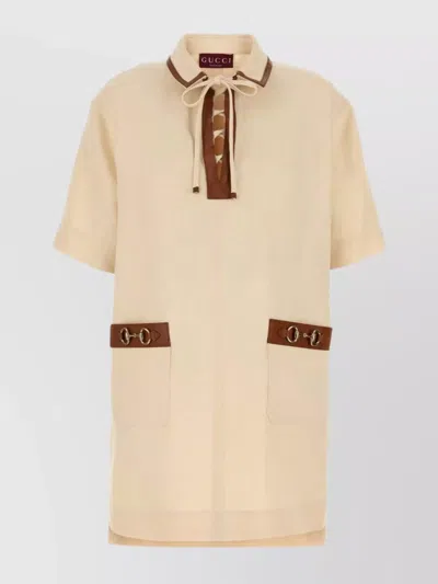 Gucci Linen Mini Dress Bow Detail In Neutral