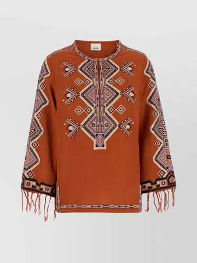 Isabel Marant Orange Silk Zelda Blouse In Animal Print