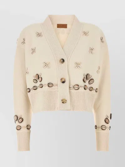 Alanui Cardigan Ocean Dream Oversize In Misto Seta Avorio Donna
