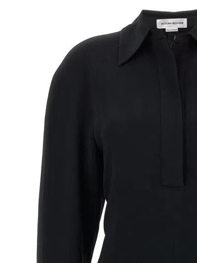 Victoria Beckham Women Black Long Sleeve Polo Collar Midi Dress, Xs Luxury Dresses For Women Darveys