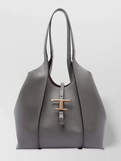 Tod's Structured Double Handle Shopping Bag In Gray