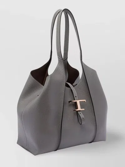 Tod's Structured Double Handle Shopping Bag In Gray