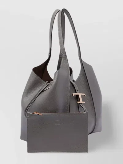 Tod's Structured Double Handle Shopping Bag In Gray
