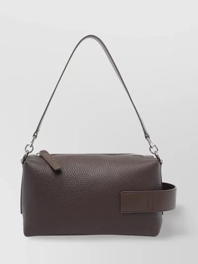 Hogan Leather Textured Rectangular Metal Hardware Shoulder Bag