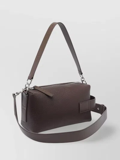 Hogan Leather Textured Rectangular Metal Hardware Shoulder Bag