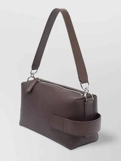 Hogan Leather Textured Rectangular Metal Hardware Shoulder Bag