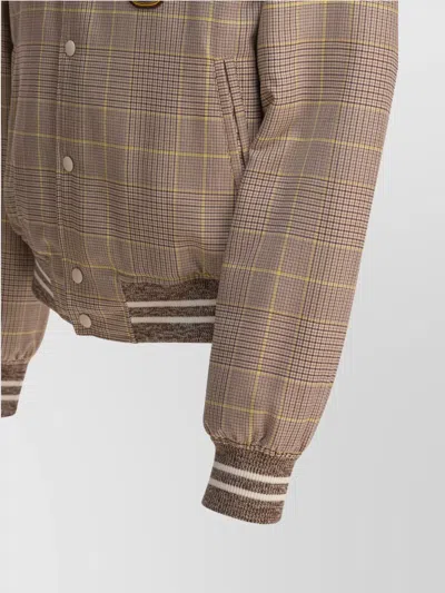 Alexander Mcqueen Skull Patch Prince Of Wales Bomber Jacket In Brown