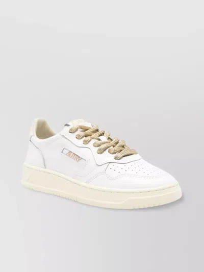 Autry Medalist Low Sneakers In White Leather And Suede Heel Tab In Brown