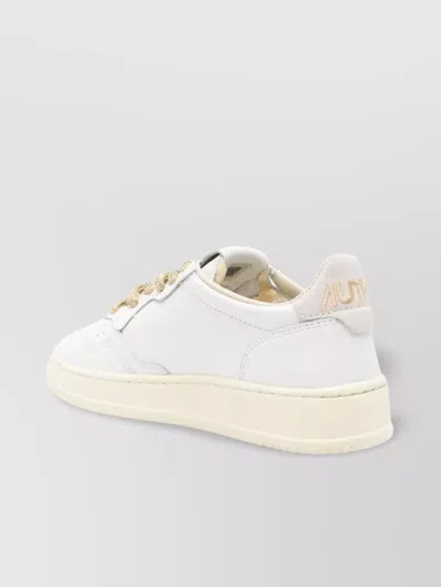 Autry Medalist Low Sneakers In White Leather And Suede Heel Tab In Brown