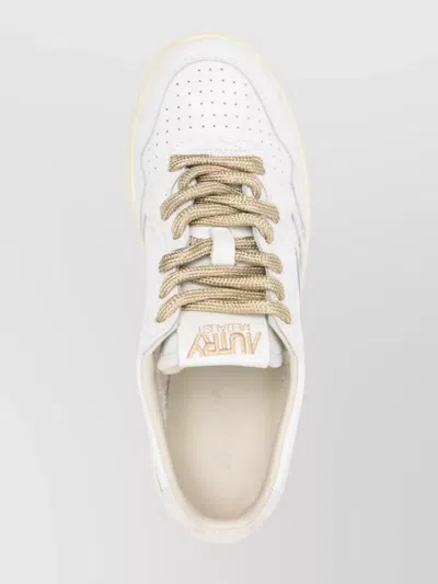 Autry Medalist Low Sneakers In White Leather And Suede Heel Tab In Brown